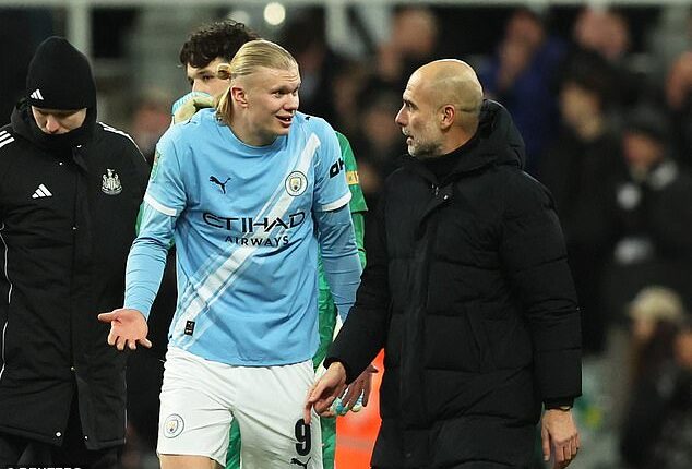 Pep Guardiola (right) has revealed he will be unable to rest Erling Haaland (left) in the Champions League this week