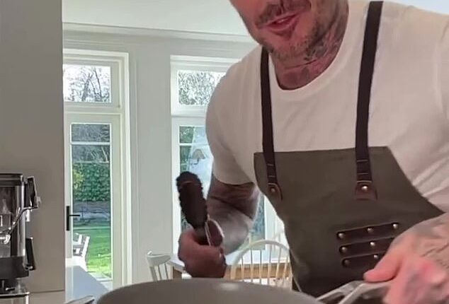 David Beckham appeared to play his chef son Brooklyn at his own game as he cooked for Gordon Ramsay on Instagram on Saturday