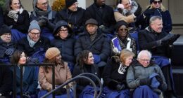Iris Weinshall, third from left in middle row, was unable to hide her apparent distaste as Zohran Mamdani was sworn in as the new Mayor of New York City on Thursday. Her husband, Senator Chuck Schumer sits to her right, while former Mayor Eric Adams looked equally unimpressed to her left