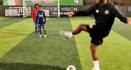 Raheem Sterling, seen coaching youngsters, has been exiled at Chelsea and is set to leave