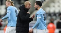 Rayan Cherki had an animated chat with Pep Guardiola after Man City's win at Newcastle