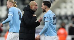 Rayan Cherki had an animated chat with Pep Guardiola after Man City's win at Newcastle