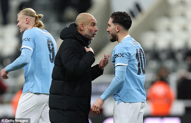Rayan Cherki had an animated chat with Pep Guardiola after Man City's win at Newcastle