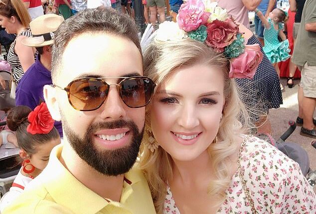 Victoria Hart, 33, (right, pictured with her ex Juan Antonio Rueda) was stabbed to death at her family home in the La Paca area of Alhaurin el Grande in Malaga