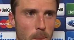 Michael Carrick is seen giving a post-match interview back in 2014