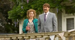 Filming of the new series of Rivals was reportedly thrown into the chaos by a boisterous piglet (Katherine Parkinson and Danny Dyer pictured)