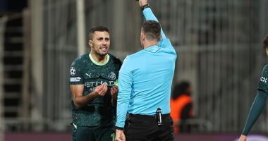 Manchester City star Rodri was sent off during their Champions League clash at Bodo/Glimt