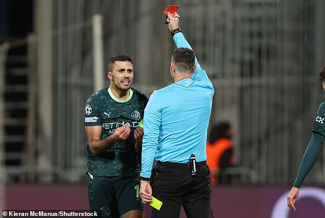 Manchester City star Rodri was sent off during their Champions League clash at Bodo/Glimt