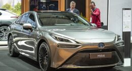 A Toyota Mirai is pictured at the Brussels Expo on January 13, 2023. Alleged misrepresentations about this sedan has led more than 140 people who bought the car to sign onto a class action lawsuit