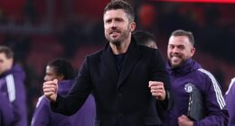 Manchester United head coach Michael Carrick celebrates victory over Arsenal on Sunday, following on from a win over Manchester City in his first game in charge