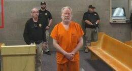 Actor Timothy Busfield appeared somber-faced as he appeared in court before a New Mexico judge on child sex abuse charges on Wednesday afternoon, as shown above