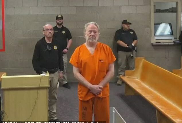 Actor Timothy Busfield appeared somber-faced as he appeared in court before a New Mexico judge on child sex abuse charges on Wednesday afternoon, as shown above