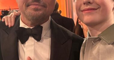 Starstruck Adolescence star Owen Cooper posed for selfies with A-listers Leonardo DiCaprio, Sean Penn and Emily Blunt after making history with his Golden Globes win on Sunday night