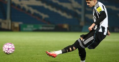 Ben Parkinson scores a penalty for Newcastle's Under 21s against Halifax last month