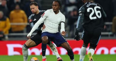 Tottenham's Mathys Tel (centre) is keen to move out on loan to push for World Cup selection