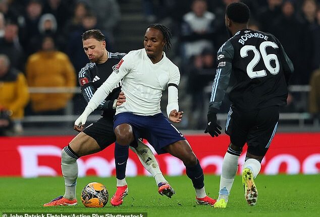 Tottenham's Mathys Tel (centre) is keen to move out on loan to push for World Cup selection