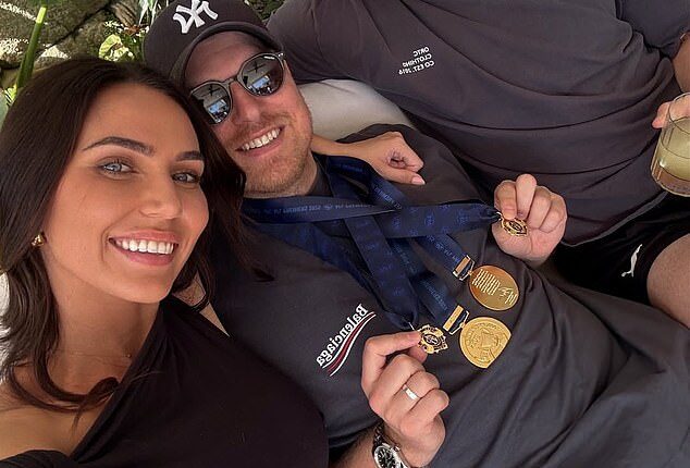 Ben Crosley (centre) has been unwillingly thrust into the media glare following his wife Tess's (left) alleged affair with his close friend, Brisbane Lions star Lachie Neale (right)