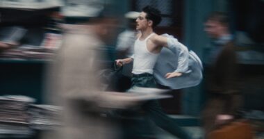 Timothee Chalamet running in Marty Supreme