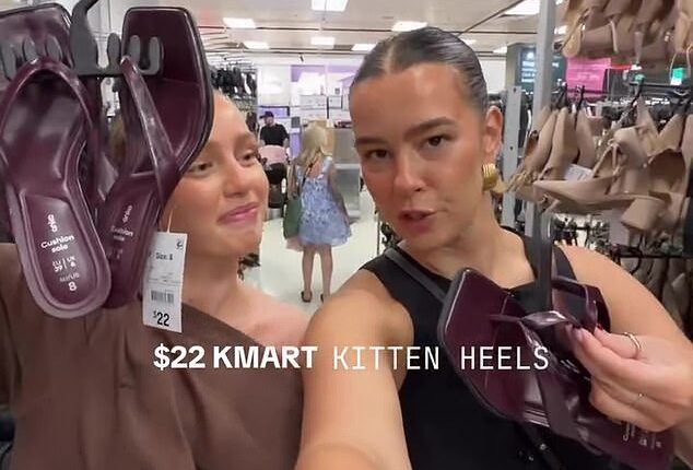 A pair of $22 kitten heels from Kmart has sent Aussie shoppers into a frenzy, being hailed as some of the most comfortable heels money can buy. Pictured: Sydney-based bargain hunter Bronte Rose (right) and friend