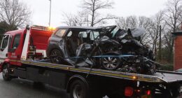 The Citroen Picasso, removed from the scene on Wigan Road, Bolton, this morning was very badly damaged in the crash