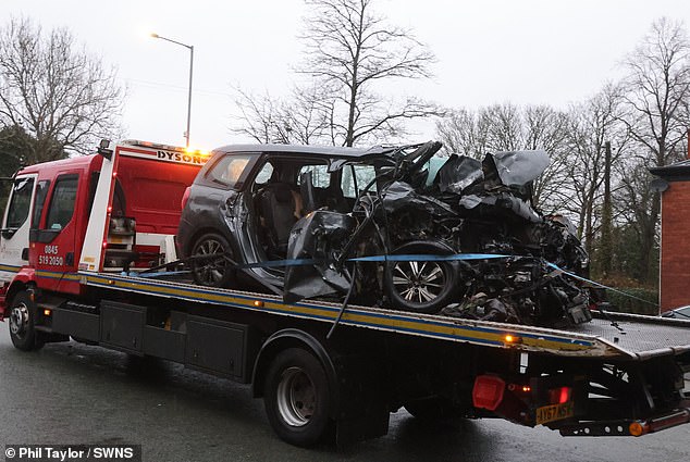 The Citroen Picasso, removed from the scene on Wigan Road, Bolton, this morning was very badly damaged in the crash
