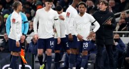 Thomas Frank (right) watched his Tottenham side get dumped out of the FA Cup by Aston Villa