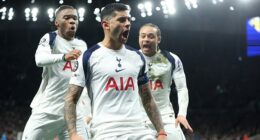 Cristian Romero (centre) scored the opener for Tottenham in their 2-0 win
