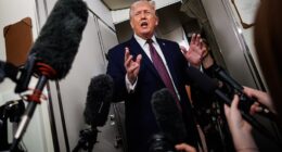 Donald Trump joked about needing to grab Karoline Leavitt to avoid falling over on a turbulent Air Force One flight on Sunday. The commander-in-chief, 79, took questions from reporters but had to briefly pause the gaggle as he struggled to stand on his return from Mar-a-Lago to Washington DC . The president then turned to his loyal press secretary Leavitt and blurted out that he needed to stop himself from falling down.
