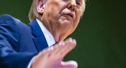 Donald Trump gestures as he climbs a staircase after a signing ceremony of the founding charter at the 'Board of Peace' meeting at Davos on January 22