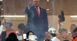 Donald Trump has made his grand arrival at Hard Rock Stadium ahead of the national title game
