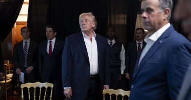 Donald Trump said while he was watching the Nicolas Maduro capture operation he was worried if it failed he would be compared to Jimmy Carter and Joe Biden. Pictured: Trump watches from his Mar-a-Lago 'situation room' with CIA Director John Ratcliffe (right) as special forces captured and extracted Maduro and his wife Cilia Flores