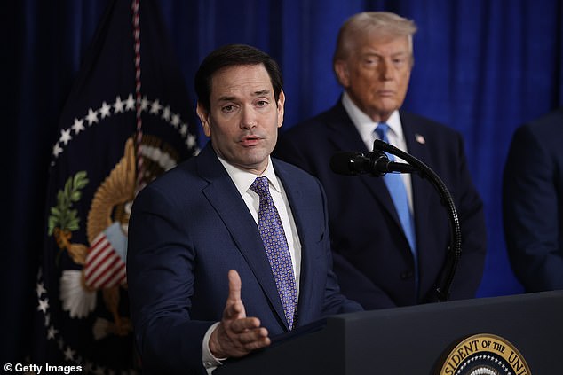 Marco Rubio (pictured left) said the US was not going to 'run' Venezuela after deposing leader Nicolas Maduro (pictured right), rather that Donald Trump would use an 'oil quarantine' to assure compliance