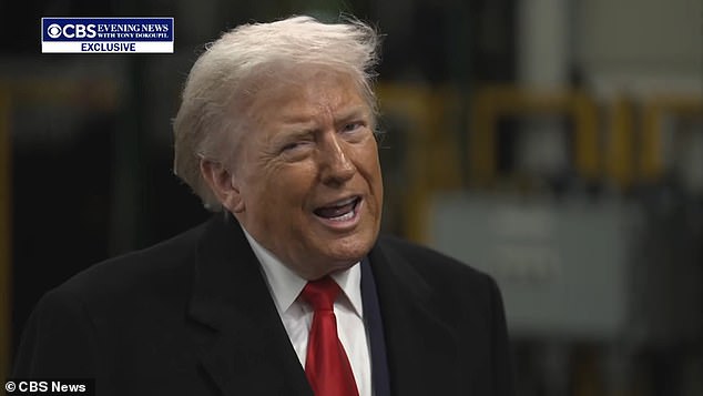 Trump was interviewed by CBS News' Tony Dokoupil at a Ford plant in Detroit, MIchigan, on Tuesday