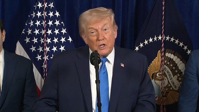 Trump is seen discussing Nicolas Maduro's arrest by the US Army's elite Delta Force unit during a press conference at his Mar-a-Lago country club in Palm Beach, Florida, on Saturday