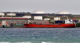 The view of a Cuban tanker ship at Matanzas Bay in Matanzas, Cuba, 21 January 2026. The closure of Venezuelan oil supplies after the capture of President Nicolas Maduro by US forces has heightened Cuba's fuel shortages, leading to long queues at gas stations and renewed concerns over energy and supply disruptions on the island