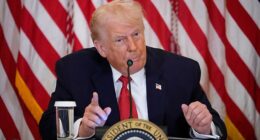 President Donald Trump speaks during an event to promote investment in rural health care in the East Room of the White House, Friday