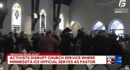 Leftists storming a church.