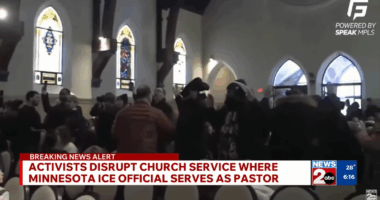 Leftists storming a church.