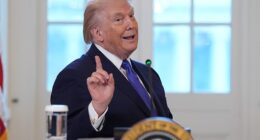 President Donald Trump talks about the White House ballroom construction as he arrives to speak during a meeting with oil executives in the East Room of the White House, Friday, Jan. 9, 2026, in Washington