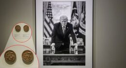 A White House spokesperson touted President Donald Trump's 'unmatched aura' in a new portrait on display at the Smithsonian's National Portrait Gallery. Missing, however, is more descriptive text that previously referenced Trump's two impeachments and January 6