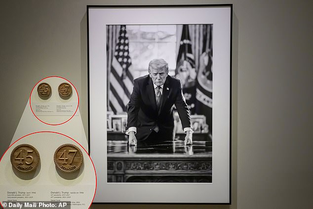 A White House spokesperson touted President Donald Trump's 'unmatched aura' in a new portrait on display at the Smithsonian's National Portrait Gallery. Missing, however, is more descriptive text that previously referenced Trump's two impeachments and January 6