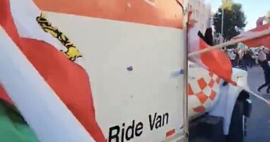 Chaos erupted at a pro¿Iranian freedom rally in Los Angeleson Sunday afternoon after a U-Haul truck bearing a stark anti¿regime change message plowed through a crowd of demonstrators
