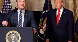 The US military struck three more boats that were allegedly smuggling drugs, killing three people while others jumped overboard and may have survived, as part of Pete Hegseth (pictured left) and Donald Trump's war on narco-terrorists