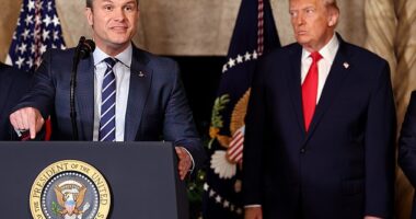 The US military struck three more boats that were allegedly smuggling drugs, killing three people while others jumped overboard and may have survived, as part of Pete Hegseth (pictured left) and Donald Trump's war on narco-terrorists