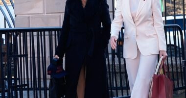 Venezuelan opposition leader Maria Corina Machado (right) is photographed leaving the White House Thursday after her first meeting with President Donald Trump since the U.S. military captured Venezuelan dictator Nicolas Maduro