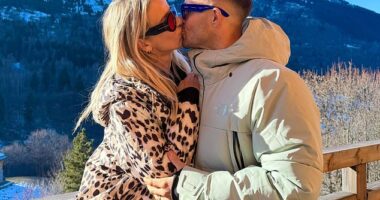 Vogue Williams and Spencer Matthews pack on the PDA in loved-up Instagram snaps as they enjoyed a lavish skiing holiday in Courchevel, France on Sunday