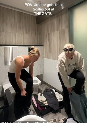 Ebony and her sister Ellie went to extreme lengths to avoid paying Jetstar's baggage fee when their carry-on suitcases exceeded the limit