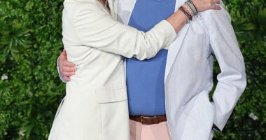 An arrest warrant has been issued for actor Timothy Busfield for allegedly inappropriately touching a minor on a TV show set. He is pictured in June 2023 with his wife, Little House on the Prairie star Melissa Gilbert