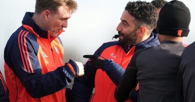 Darren Fletcher has stepped up as Manchester United interim manager after Ruben Amorim (right) was sacked on Monday morning