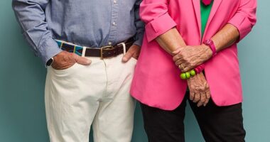 Prue Leith with husband, John. She checked her weight every day and so knew she weighed 12st before taking Mounjaro, but while on the drug she remained at 12st, while John lost 3st